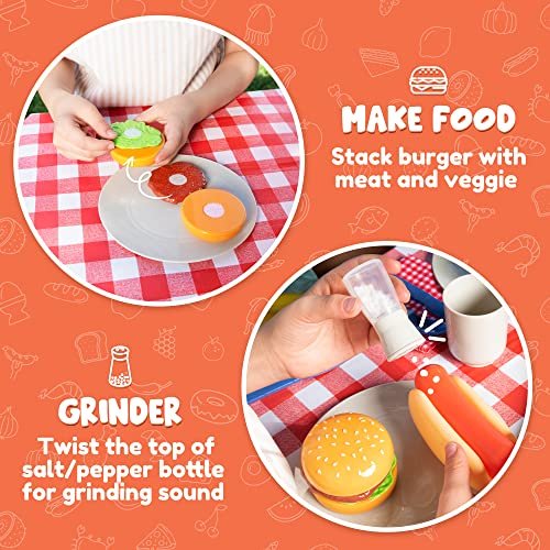 JOYIN 34 PCS Kitchen Toy Set, BBQ Play Grill, Cooking Toy Set, Little Chef Play, Kids Grill Playset Interactive BBQ for Kids with Light & Sound, Birthday Gift for Boys Girls