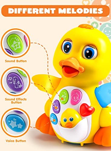 JOYIN Baby Toys Duck, Infant Dancing Crawling Musical Toys 18+ Months, Tummy Time Light Up Learning Duck with Music & Lights, Baby Easter Basket Stuffers Gifts