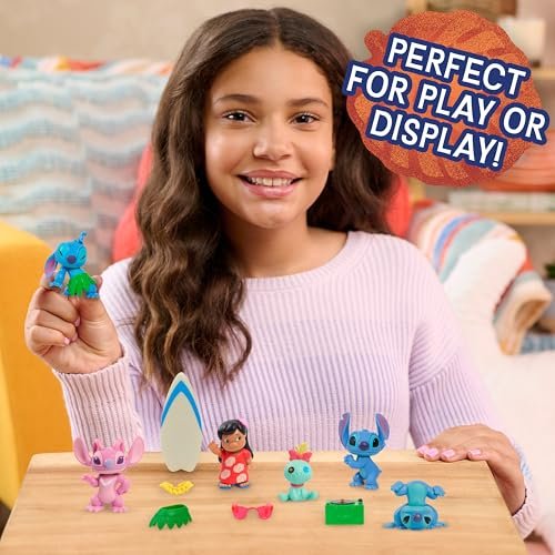 Just Play Disney Stitch Collectible Figure Set with Accessories, 11-Pieces, 2-inch Figurines, Includes Stitch, Lilo, Angel, & Scrump, Collectible Toys, Home Decoration, Kids Ages 3+