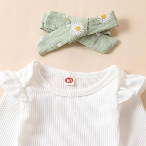 Kaipiclos Newborn Infant Girl Clothes Rib Knit Romper Daisy Print Pants Headband Baby Clothes for Girls 0 3 6 12 18 24 Months