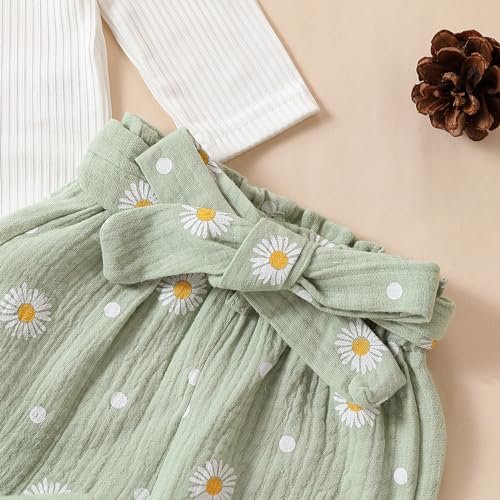 Kaipiclos Newborn Infant Girl Clothes Rib Knit Romper Daisy Print Pants Headband Baby Clothes for Girls 0 3 6 12 18 24 Months