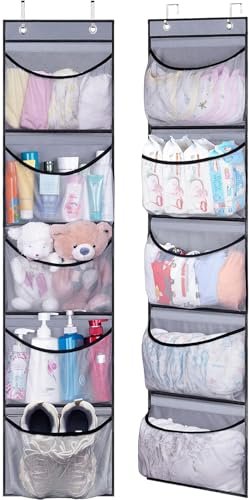 KEETDY Hanging Shelves Over the Door Organizer Storage for Closet with 5 Pockets Organizer for Bedroom Bathroom, 2 PackοΌGreyοΌ