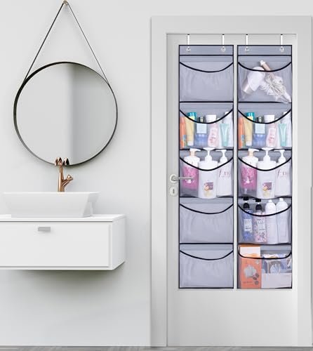 KEETDY Hanging Shelves Over the Door Organizer Storage for Closet with 5 Pockets Organizer for Bedroom Bathroom, 2 Pack（Grey）