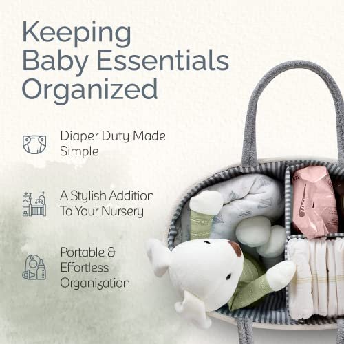 Kiddycare Woven Diaper Caddy Basket with Handle Lid, Diaper Caddy Basket with Dividers for Baby Boy/Girl Nursery, Baby Gift, Gray, Large