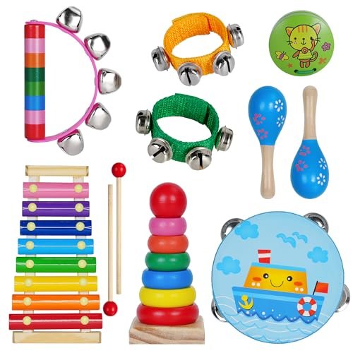Kids Musical Instruments for Toddlers,Baby Musical Toys for Toddlers,Christmas Kids Gifts,First Birthday Gifts for Boys Girls,Kids Xylophone,Maracas for Baby,Wooden Instruments Toddler Toys with Bag