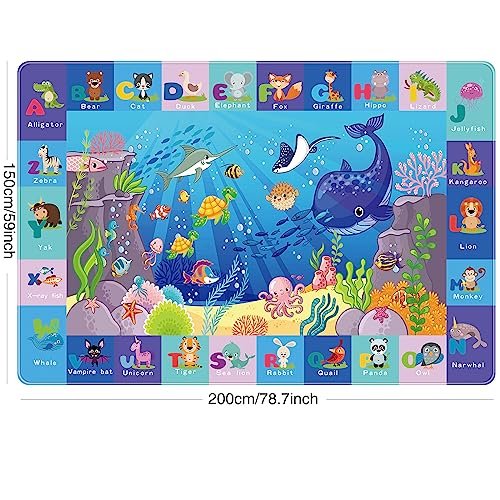Kids Play Rug, Animals Print Baby Mat for Floor, Kids Rug for Playroom, ABC Educational Rug, Non-Toxic Soft Baby Crawling Mat, Tummy Time Mat, Nursery Rugs (Blue, 78.7X59 INCH)