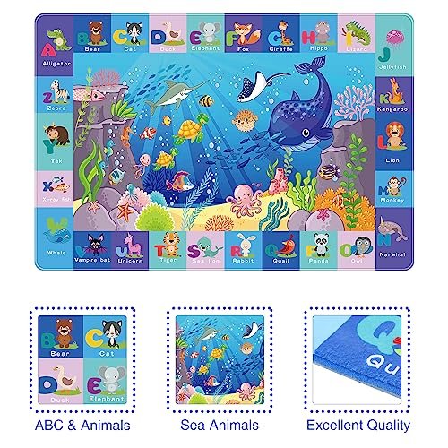 Kids Play Rug, Animals Print Baby Mat for Floor, Kids Rug for Playroom, ABC Educational Rug, Non-Toxic Soft Baby Crawling Mat, Tummy Time Mat, Nursery Rugs (Blue, 78.7X59 INCH)