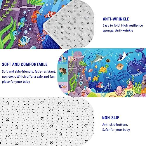 Kids Play Rug, Animals Print Baby Mat for Floor, Kids Rug for Playroom, ABC Educational Rug, Non-Toxic Soft Baby Crawling Mat, Tummy Time Mat, Nursery Rugs (Blue, 78.7X59 INCH)