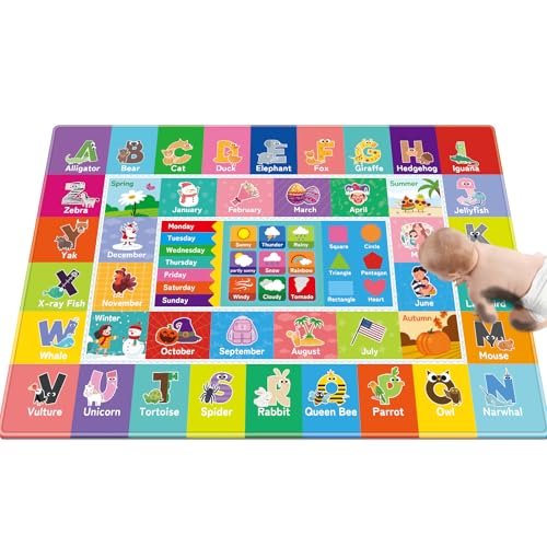 Kids Rug for Playroom, Kids Baby Playmat with Alphabet, Month, Weather, Week and Shapes ABC Educational Rug, Play Mat Carpet for Bedroom Classroom (59 X 39.4 INCH, Weather)