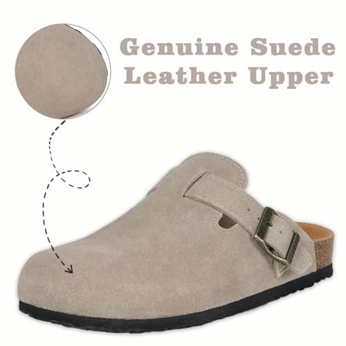 Kids Suede Clogs Boys Girls Cork Footbed Potato Shoes Classic Slip On Leather Mules Children Indoor Outdoor Sandals with Adjustable Buckle