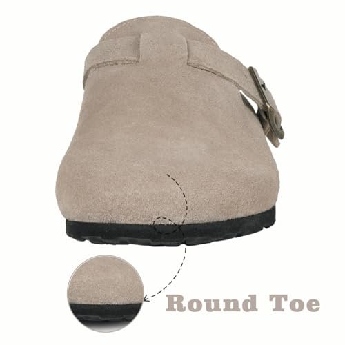 Kids Suede Clogs Boys Girls Cork Footbed Potato Shoes Classic Slip On Leather Mules Children Indoor Outdoor Sandals with Adjustable Buckle