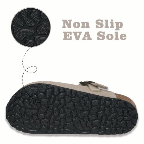 Kids Suede Clogs Boys Girls Cork Footbed Potato Shoes Classic Slip On Leather Mules Children Indoor Outdoor Sandals with Adjustable Buckle