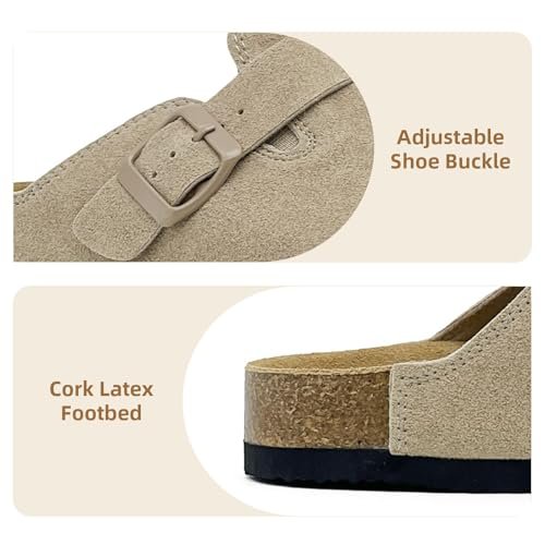 Kids Suede Clogs Boys Girls Sandals Cork Footbed Toddler Slip-on Slippers Indoor Outdoor Cute Sandals Classic Adjustable Buckle