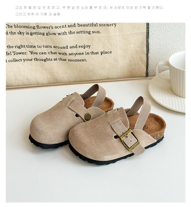 Kids Suede Clogs Toddler Clogs Boys Girls Sandals Cork Adjustable Buckle Mules