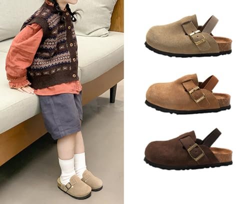 Kids Suede Clogs Toddler Clogs Boys Girls Sandals Cork Adjustable Buckle Mules