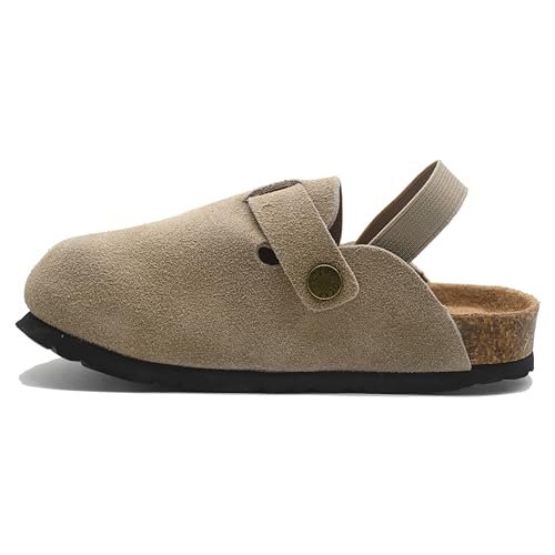 Kids Suede Clogs Toddler Clogs Boys Girls Sandals Cork Adjustable Buckle Mules Kid Slippers Flat Shoes Black
