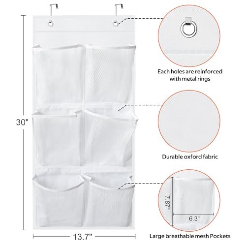 KIMBORA 2 Packs Narrow Over the Door/Wall Shoe Organizer Cruise, Small Hanging Shoe Rack for Closet with Clear Mesh Pocket for Bathroom, RV, Pantry, Camping (White)
