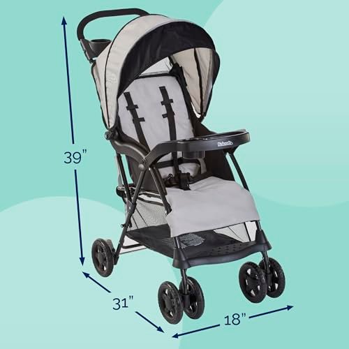 Kolcraft Cloud Plus Lightweight Toddler Umbrella Baby Stroller with Large Storage Basket and Canopy, Reclining Seat, Child and Parent Trays, Compact Easy Fold for Summer Travel - Slate Gray