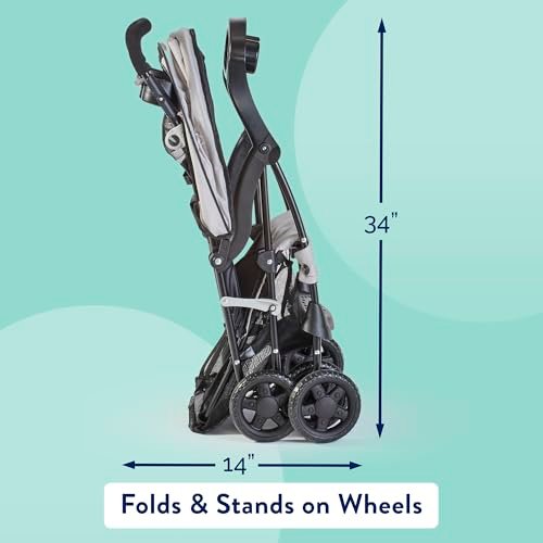 Kolcraft Cloud Plus Lightweight Toddler Umbrella Baby Stroller with Large Storage Basket and Canopy, Reclining Seat, Child and Parent Trays, Compact Easy Fold for Summer Travel - Slate Gray