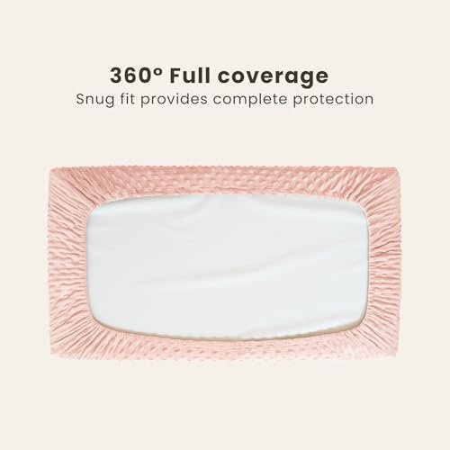 Konssy Minky Changing Pad Cover 2 Pack, Soft Minky Dots Plush Diaper Changing Table Cover Set, Breathable Changing Pad Sheets for Baby Girls Boys (Pink Spring, Blush)