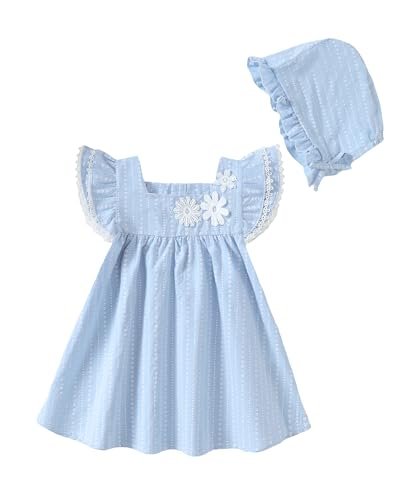Kucnuzki Baby Girl Clothes Toddler Girls Summer Dress Ruffle Fly Sleeve Casual Sundress Square Neck Cute Outfit for Kids