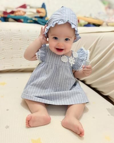 Kucnuzki Baby Girl Clothes Toddler Girls Summer Dress Ruffle Fly Sleeve Casual Sundress Square Neck Cute Outfit for Kids