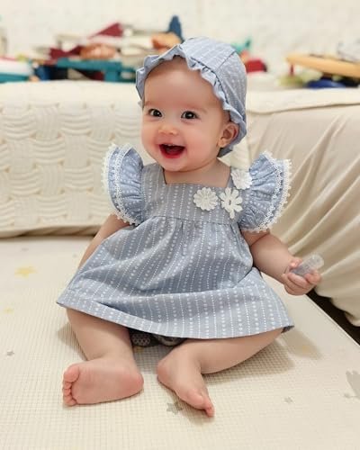Kucnuzki Baby Girl Clothes Toddler Girls Summer Dress Ruffle Fly Sleeve Casual Sundress Square Neck Cute Outfit for Kids