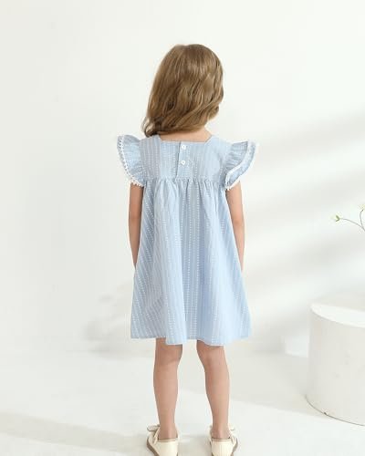 Kucnuzki Baby Girl Clothes Toddler Girls Summer Dress Ruffle Fly Sleeve Casual Sundress Square Neck Cute Outfit for Kids