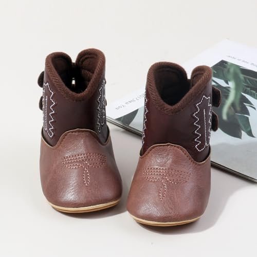 Kuner Baby Cowboy Boots Western Boots Toddler Cowboy Bootie Soft Sole Non-Slip Crib Shoes for Infant Boys Girls0-18 Months
