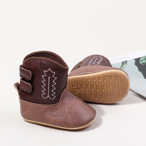Kuner Baby Cowboy Boots Western Boots Toddler Cowboy Bootie Soft Sole Non-Slip Crib Shoes for Infant Boys Girls0-18 Months