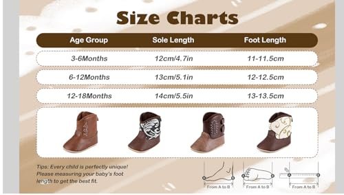 Kuner Baby Cowboy Boots Western Boots Toddler Cowboy Bootie Soft Sole Non-Slip Crib Shoes for Infant Boys Girls0-18 Months