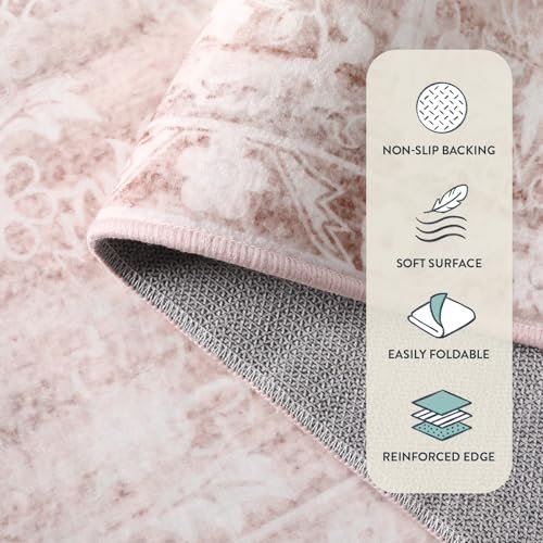 Lahome Boho Area Rugs 5x7,Pink Rugs for Bedroom Girls Floral Nursery Rug,Living Room Rug Carpet Ultra-Thin Soft Washable, Kids Rugs for Playroom Baby Room Decor Dining Room (Pink, 5'X7')