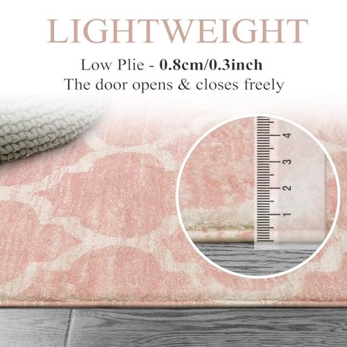 Lahome Moroccan Washable Rugs - 3x5 Pink Rugs for Bedroom Throw Kids Nursery for Baby Girls Bedside Rug Non-Slip Kitchen Area Rug Modern Trellis Carpet Rug for Living Room Entryway Laundry Bath