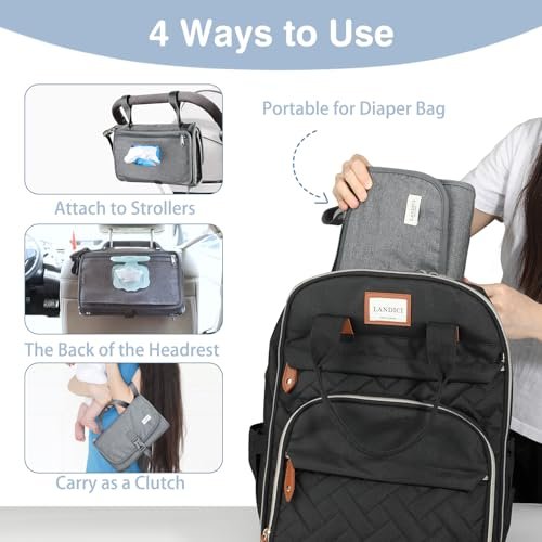 LANDICI Portable Diaper Changing Pad for Newborn Girl & Boy, Travel Waterproof Baby Changing Pad with Smart Wipes Pocket, Detachable Diaper Changing Mat, Gifts for Baby Newborn Essentials, Grey