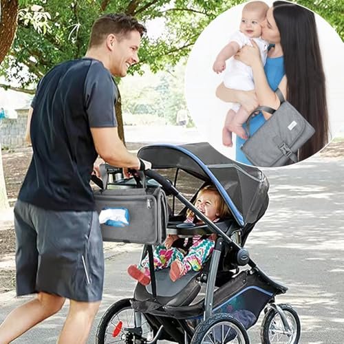 LANDICI Portable Diaper Changing Pad for Newborn Girl & Boy, Travel Waterproof Baby Changing Pad with Smart Wipes Pocket, Detachable Diaper Changing Mat, Gifts for Baby Newborn Essentials, Grey