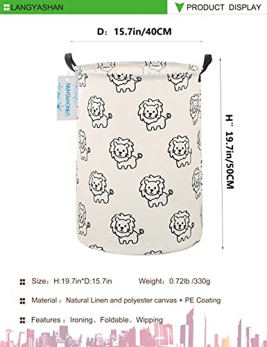 LANGYASHAN Laundry Basket Canvas Fabric Collapsible Organizer Basket for Storage Bin Toy Bins Gift Baskets Bedroom Clothes Children Nursery Hamper (Lion)