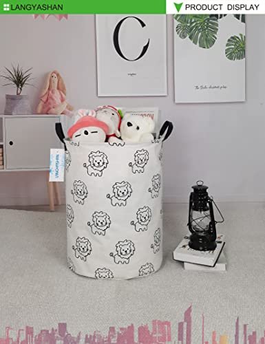 LANGYASHAN Laundry Basket Canvas Fabric Collapsible Organizer Basket for Storage Bin Toy Bins Gift Baskets Bedroom Clothes Children Nursery Hamper (Lion)