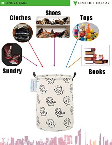 LANGYASHAN Laundry Basket Canvas Fabric Collapsible Organizer Basket for Storage Bin Toy Bins Gift Baskets Bedroom Clothes Children Nursery Hamper (Lion)