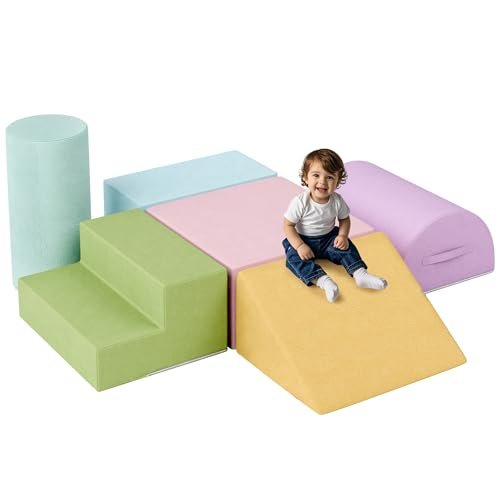 Large Baby Climbing Blocks – 6 Pcs Climbing Toys for Toddlers - Ultra High Density Soft Foam Play Gym Equipment Easy Wash for Indoor Nursery, Classic (Pink, 6-Piece)