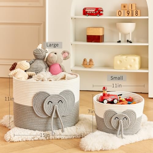 Large Baby Cute Storage Basket for Organizing -Elephant White & Grey 15""x15""x11"", 2024282319065