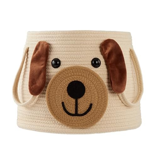 Large Dog Woven Basket with Handles - Toy Storage Bin, Baby Gift & Animal Nursery & Cute Laundry Basket, for Clothes, Towels, Dog/Cat Toys