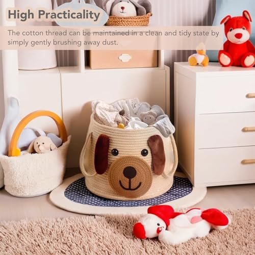 Large Dog Woven Basket with Handles - Toy Storage Bin, Baby Gift & Animal Nursery & Cute Laundry Basket, for Clothes, Towels, Dog/Cat Toys