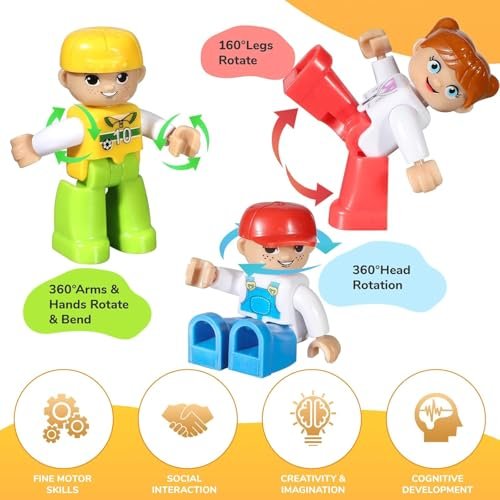 Large Magnetic Figures, 3 Inches Community Figures Set, 12 Pieces Magnetic Play People Magnet Building Toys for Kids Ages 3 4 5 6 7 8+, STEM Learning Toys Magnet Tiles Expansion Accessories Pack