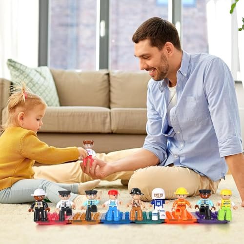 Large Magnetic Figures, 3 Inches Community Figures Set, 12 Pieces Magnetic Play People Magnet Building Toys for Kids Ages 3 4 5 6 7 8+, STEM Learning Toys Magnet Tiles Expansion Accessories Pack
