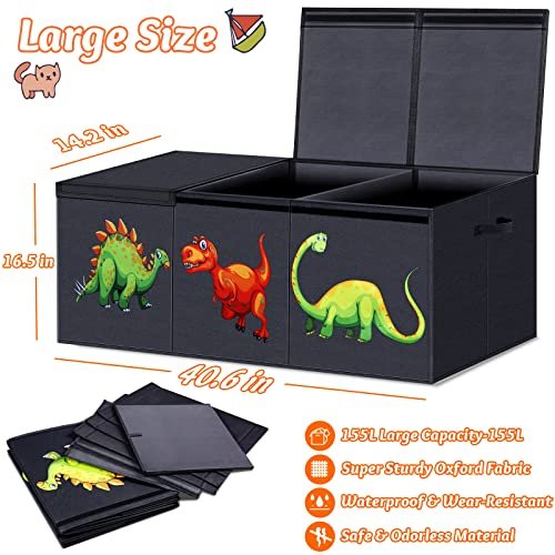 Large Toy Box Chest for Boys, Collapsible Sturdy Storage Bins with Lids, Large Kids Toy Box Chest Storage Organizer for Boys,Girls, Nursery Room, Playroom, Closet, 40.6"X14"X16.5"(Dinosaur)
