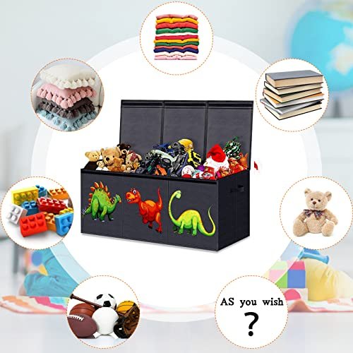 Large Toy Box Chest for Boys, Collapsible Sturdy Storage Bins with Lids, Large Kids Toy Box Chest Storage Organizer for Boys,Girls, Nursery Room, Playroom, Closet, 40.6"X14"X16.5"(Dinosaur)