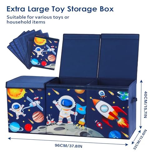 Large Toy Box Chest Organizer with Flip Lid for Kids, Collapsible Oxford Toy Storage Box with Handles for Boys Girls, Sturdy Waterproof Storage Organizer for Bedroom Playroom Nursery, 37.7×12.5×15.7''
