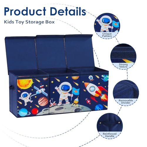 Large Toy Box Chest Organizer with Flip Lid for Kids, Collapsible Oxford Toy Storage Box with Handles for Boys Girls, Sturdy Waterproof Storage Organizer for Bedroom Playroom Nursery, 37.7×12.5×15.7''