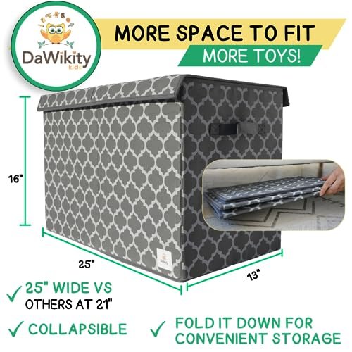 Large Toy Box Chest with Lid - Collapsible Sturdy Toy Bin Storage Organizer Boxes Baskets for Kids, Boys, Girls, Nursery, Playroom, Bedroom, 25"x16"x13", Grey