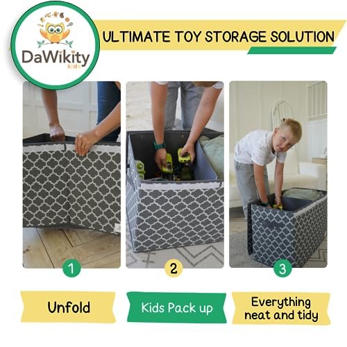 Large Toy Box Chest with Lid - Collapsible Sturdy Toy Bin Storage Organizer Boxes Baskets for Kids, Boys, Girls, Nursery, Playroom, Bedroom, 25"x16"x13", Grey